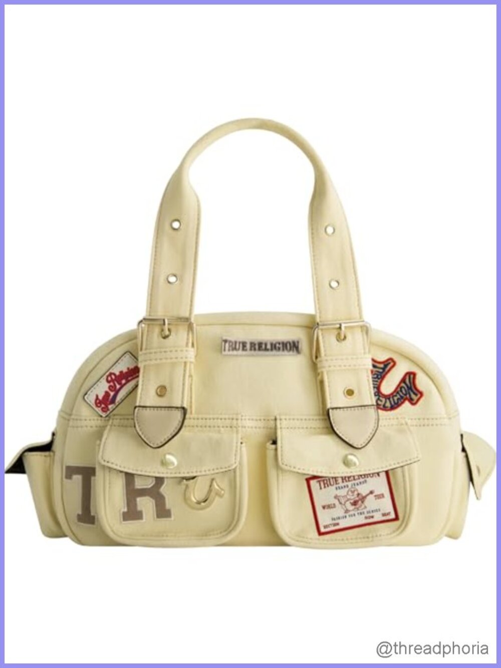 True Religion Satchel Bag Multi-Patch Handbag Adjustable Strap